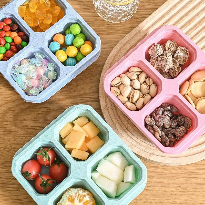 4 Grid Snack Containers Reusable Prep Meal Containers Portable for School Work Travel Lunch Boxes Portable for Kids Kitchen Tool