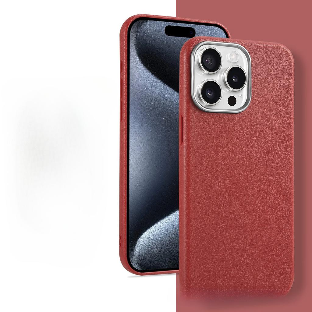Luksusowe etui ze skóry PU dla iPhone 16 Pro Max, Premium Teksturowane Odporne na wstrząsy Etui Ochronne z Metalową Ramką na Aparat