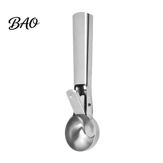Ice Cream Scooper Fruit Scoop, Stainless Steel with Trigger Non-Slip Handle, Rebound Scoop Heavy Duty Metal for Balls Baller