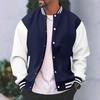 Men's Classic Fleece Baseball Jacket, Round Neck, Button-Up, Spring/Autumn.