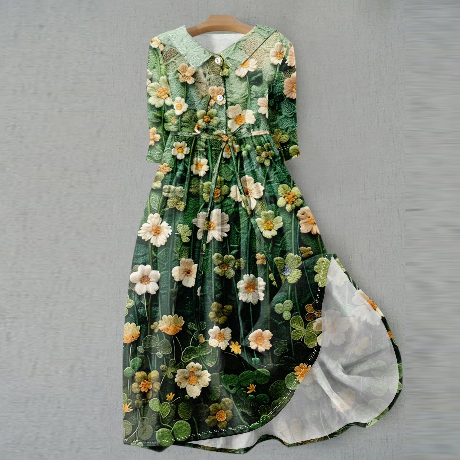 Женское модное платье с 3D-моделированием в стиле ретро с цветочным принтом и пуговицами — фото 3