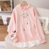 Women's Fleece-Lined Two-Piece Look Hooded Sweatshirt - Slimming, Loose Fit, Korean Style for Autumn/Winter 2025.