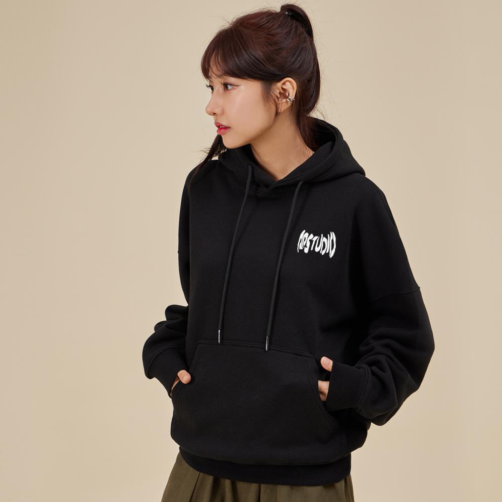 Ap Studio Ghost Lettering Oversized Wide Shoulder Hoodie_Black