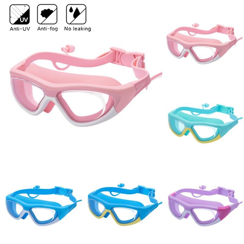 Schwimmbrille für Kinder mit Antibeschlagbeschichtung, Ohrstöpseln und UV-Schutz, auslaufsicher