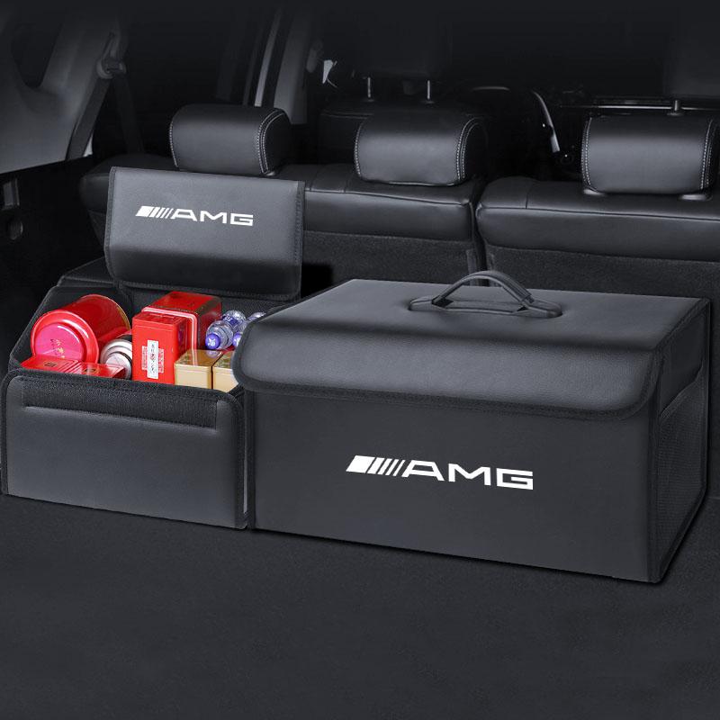 AMG Car Badge Stickers Leather Storage Box Foldable Storage Organizer Accessories  For Mercedes Benz A B C E G CLA W203 W204C260