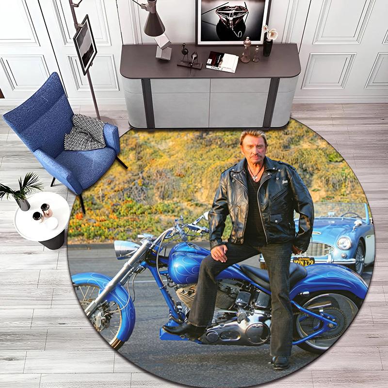 French legendary rock singer and actor Johnny Hallyday Round Carpet Soft Home Decoration Corridor Table and Chair Anti slip Outdoor Floor Mat rug H9