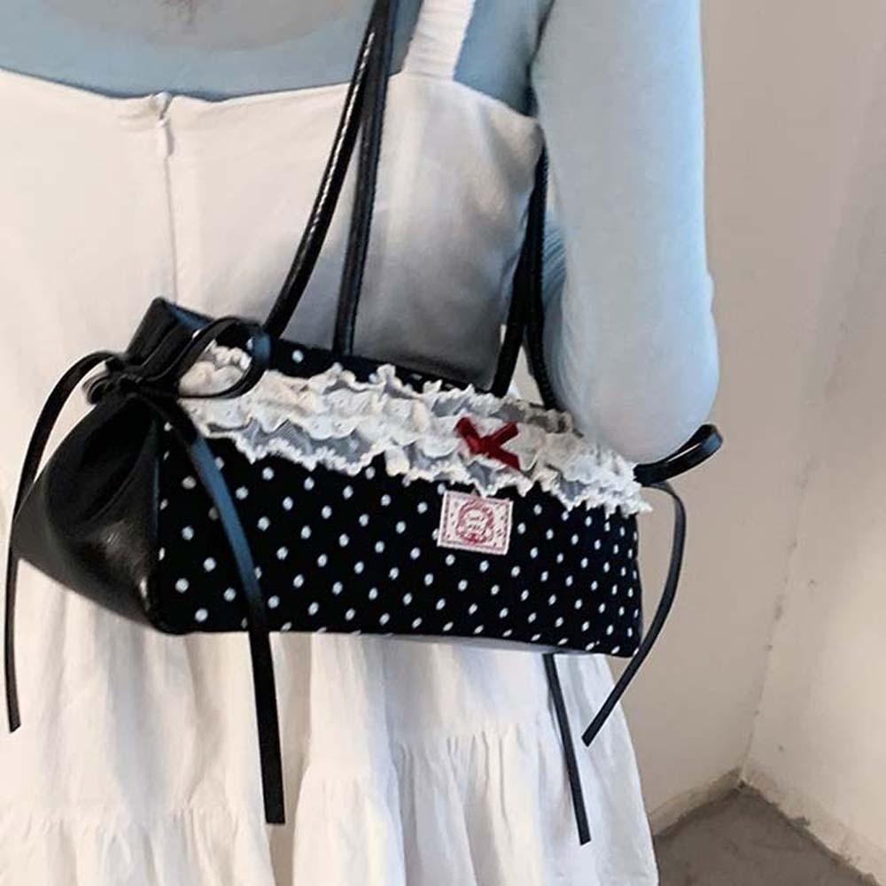 Lace French Stick Handbag Sweet PU Shoulder Bag All-match Polka Dot Underarm Bags Work