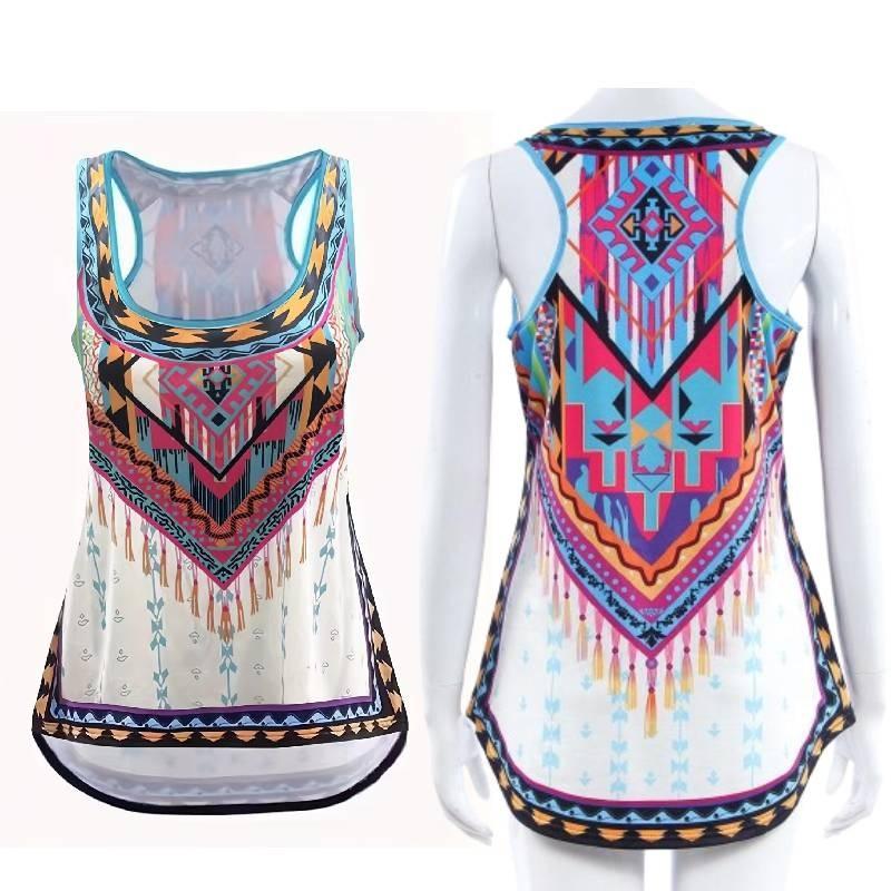New Stylish European American Sleeveless Vintage Print Tank Top Plus Size