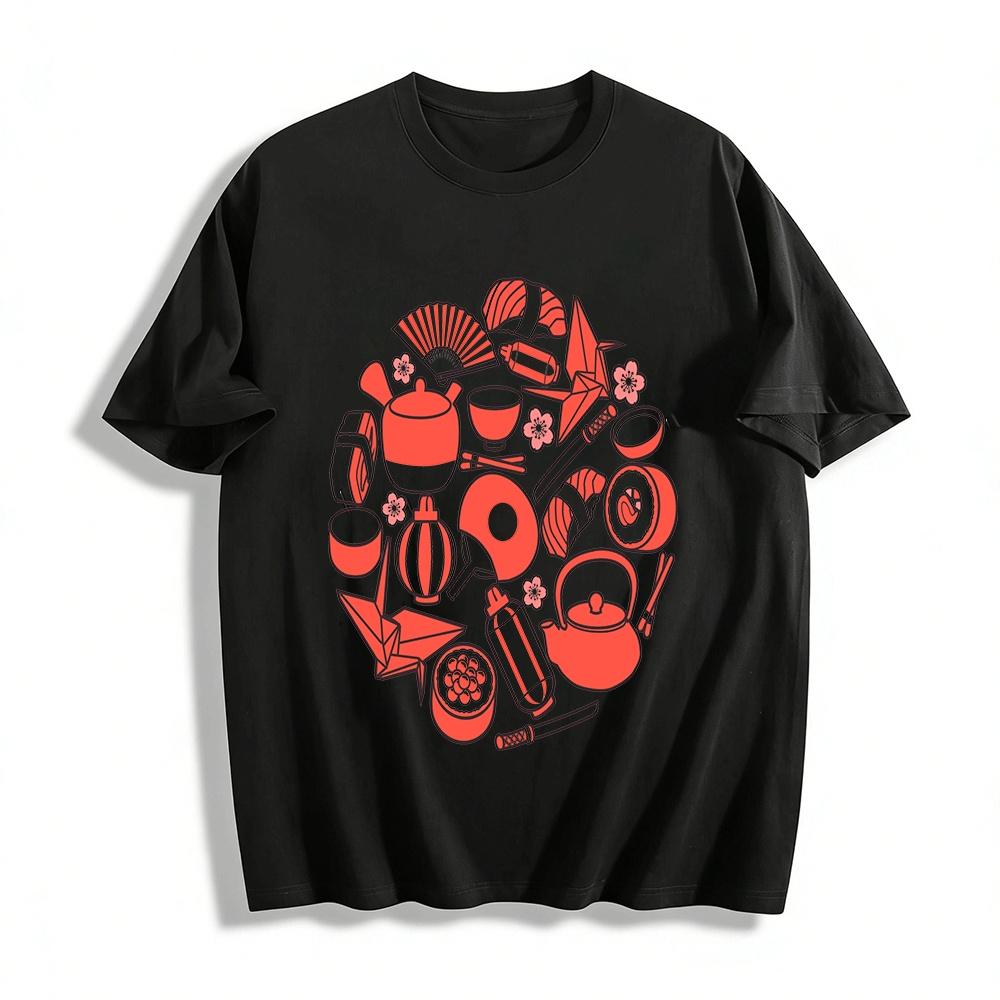 Japanese Style Themed Print Casual Top Pure cotton T-shirt XXS