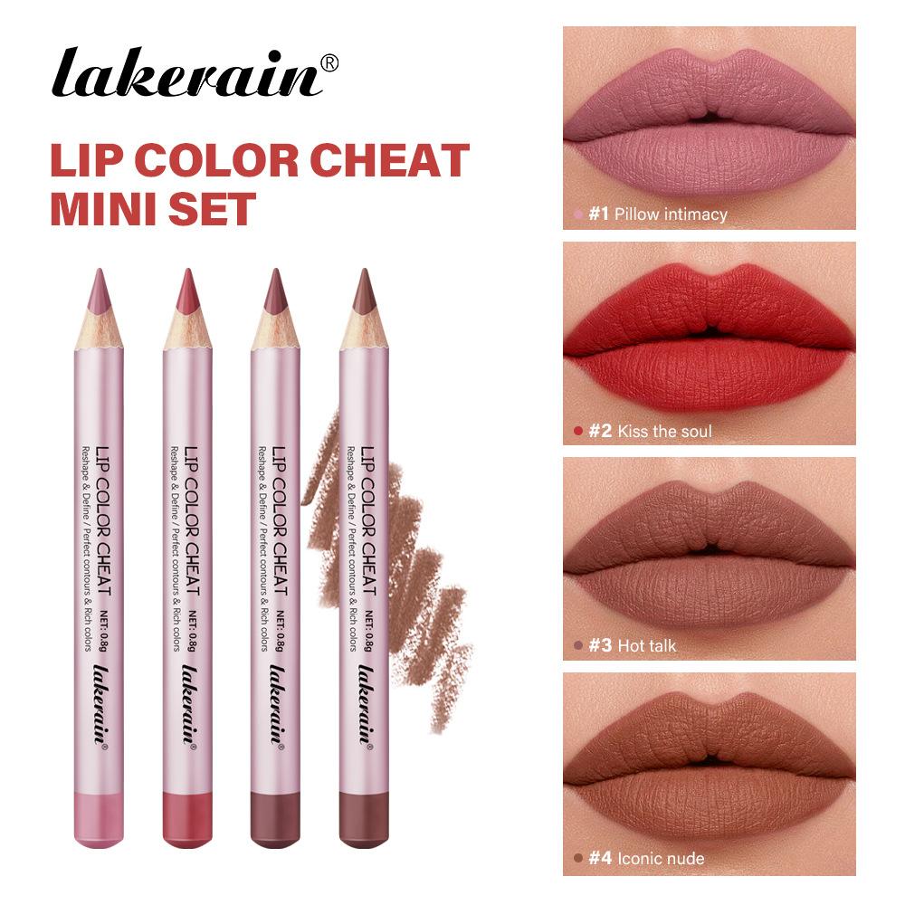 Mini Wooden Lip Pencil Slim Lipliner Plumping Lip Waterproof Long-lasting Creamy Matte Nude Brown Professional Contour Lip Liner