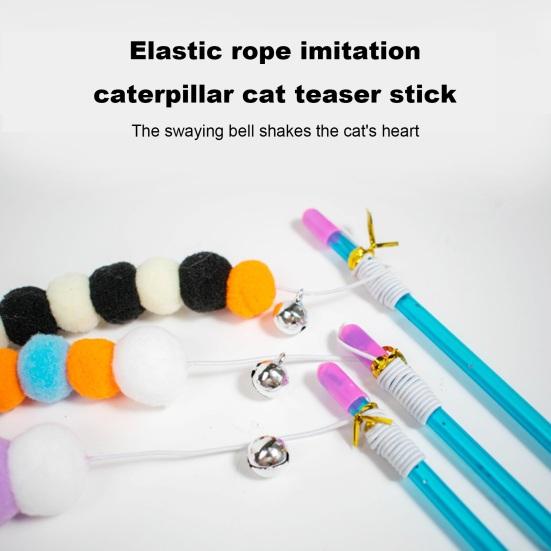 Yousheng Jucărie interactivă pentru pisici Coarda retractabilă Baghetă amuzantă pentru pisici Baghetă cu clopote Snur elastic pentru pisici Stick rezistent la mestecat