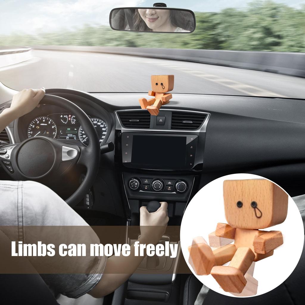 Shaking Wooden Man Figurine Handmade Shaking Doll Car Dashboard Decor Statue for Automotive Console Scooters Sedans Pickups