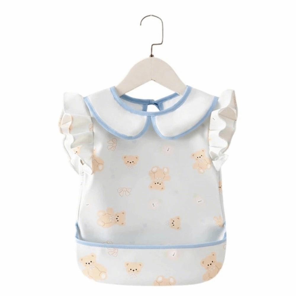 Short Sleeved Baby Feeding Bib Waterproof Baby Eating Bib Children s Sleeveless Apron  Summer 90-Blue Bear