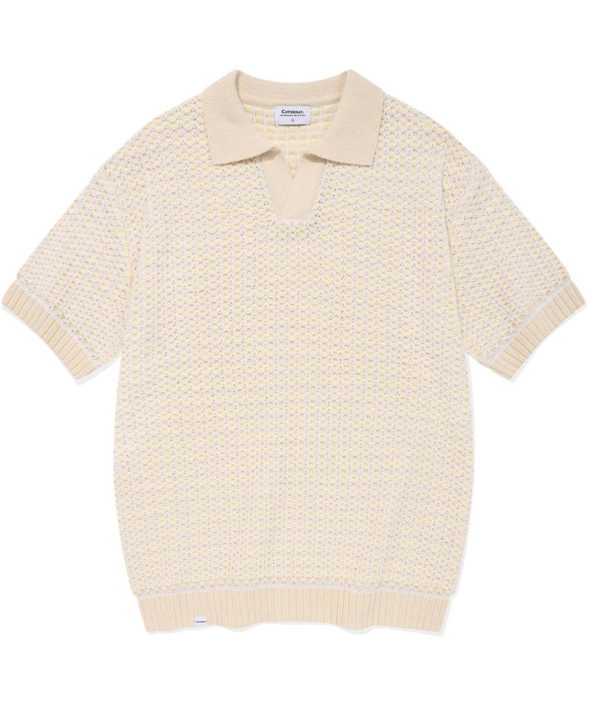 COVERNAT Multi-Texture Collar Half Knit Ivory