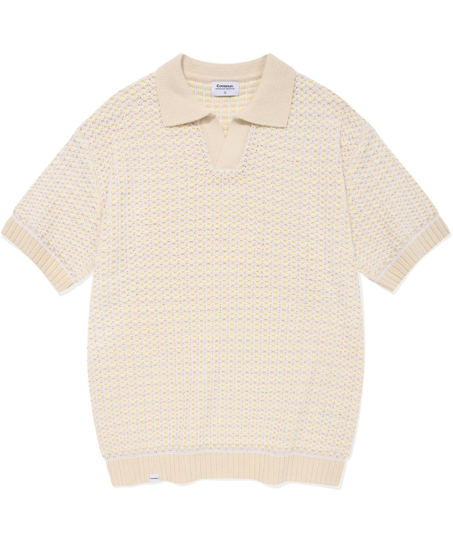 Covernat Multi-Texture Collar Half Knit Ivory Ivory/Xl