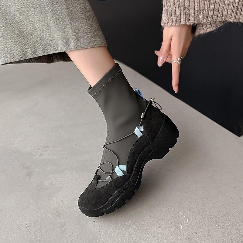 Fashion Niche Retro Platform Round Toe Women's Fashion Sports Booties Sock Boots