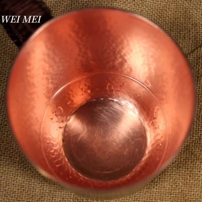 1Pcs Handcrafted Vintage Copper Coffee Mug,Thickened With Lid Camping Cold Drink Cup,Hammer Texture Woven Tea Cup Tableware