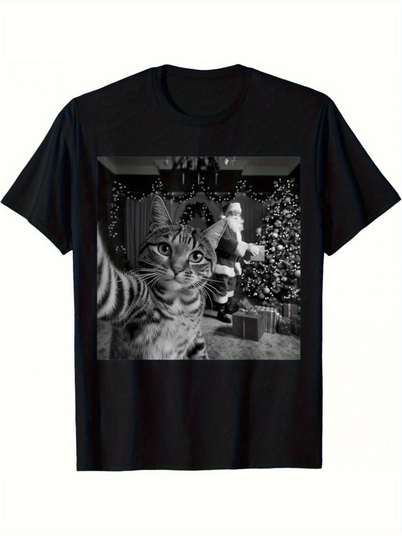 Humorous Santa Claus Selfie Graphic Tee - Black Unisex Shirt XL