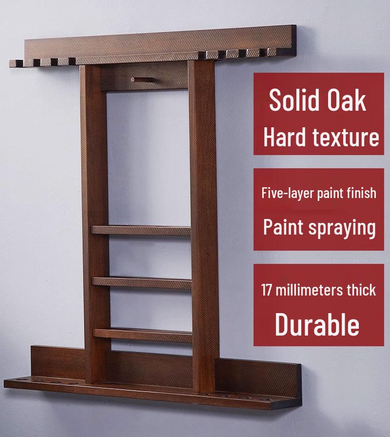 High-End Solid Wood Wall-Mounted 8-Cue Billiard Rack - Table Accessories