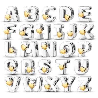 Rame 26 Lettere Inglesi A-Z Alfabeto Charms Perline Adatti Bracciale Originale Braccialetto Ciondolo Pendente Gioielli Fai da Te Regalo 1Set