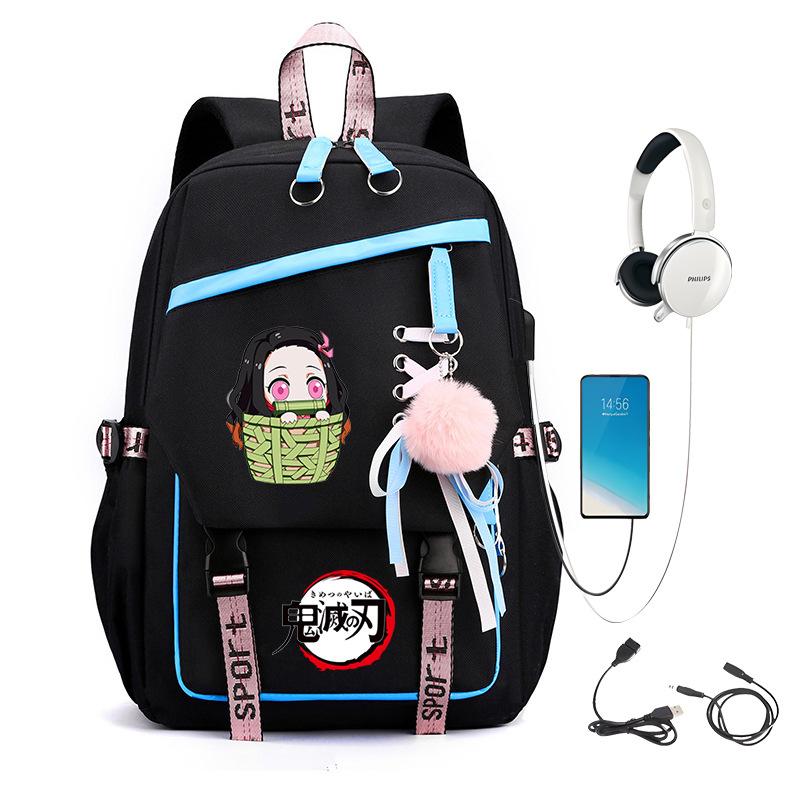 Japanese Campus Contrasting Color USB Multi-function Foreign Trade Children's Student Schoolbag Large Capacity Ghost Extinguishing