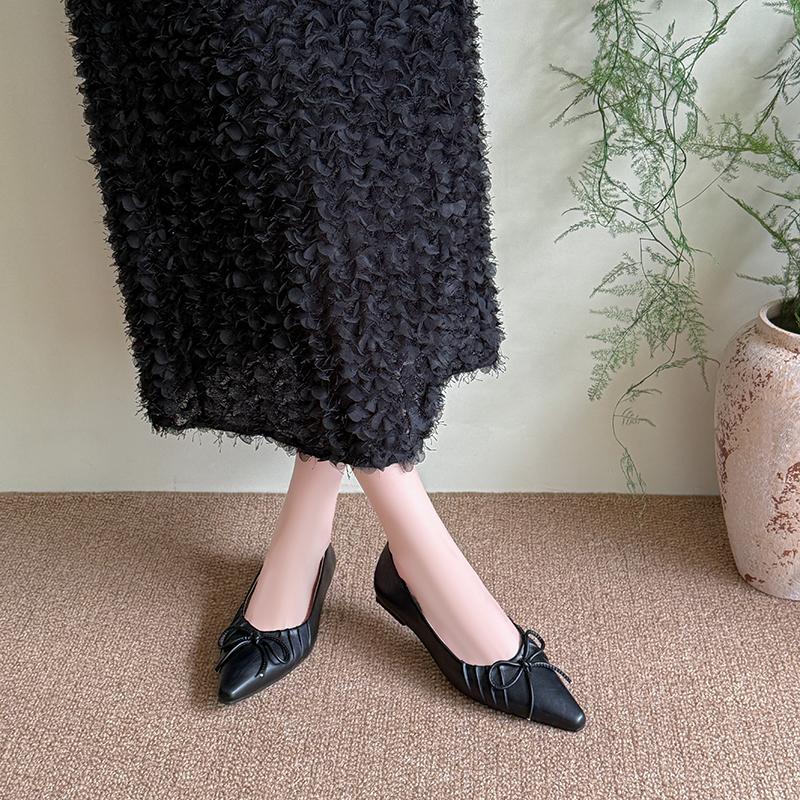 

Мода Новинка 2025 Мода Женские балетки с острым носком с обувью Мягкий бант-бабочка Женская обувь слипоны Неглубокие женские балетки 35 чёрный