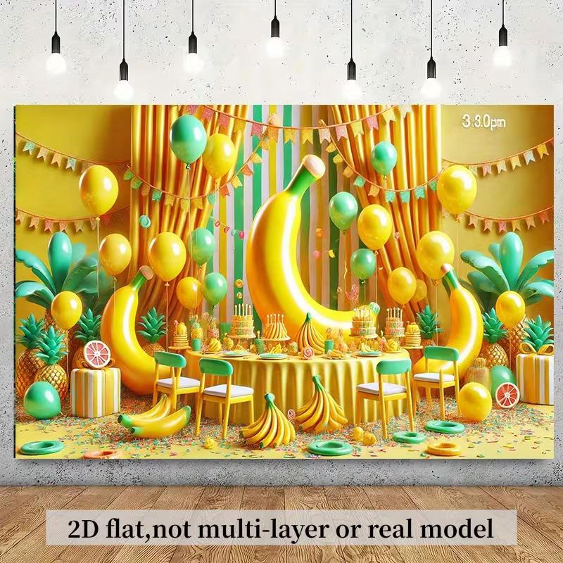 2D Flat Yellow Banana Balloon Birthday Photography Background Cloth 47.2x31.5inch/120*80cm
