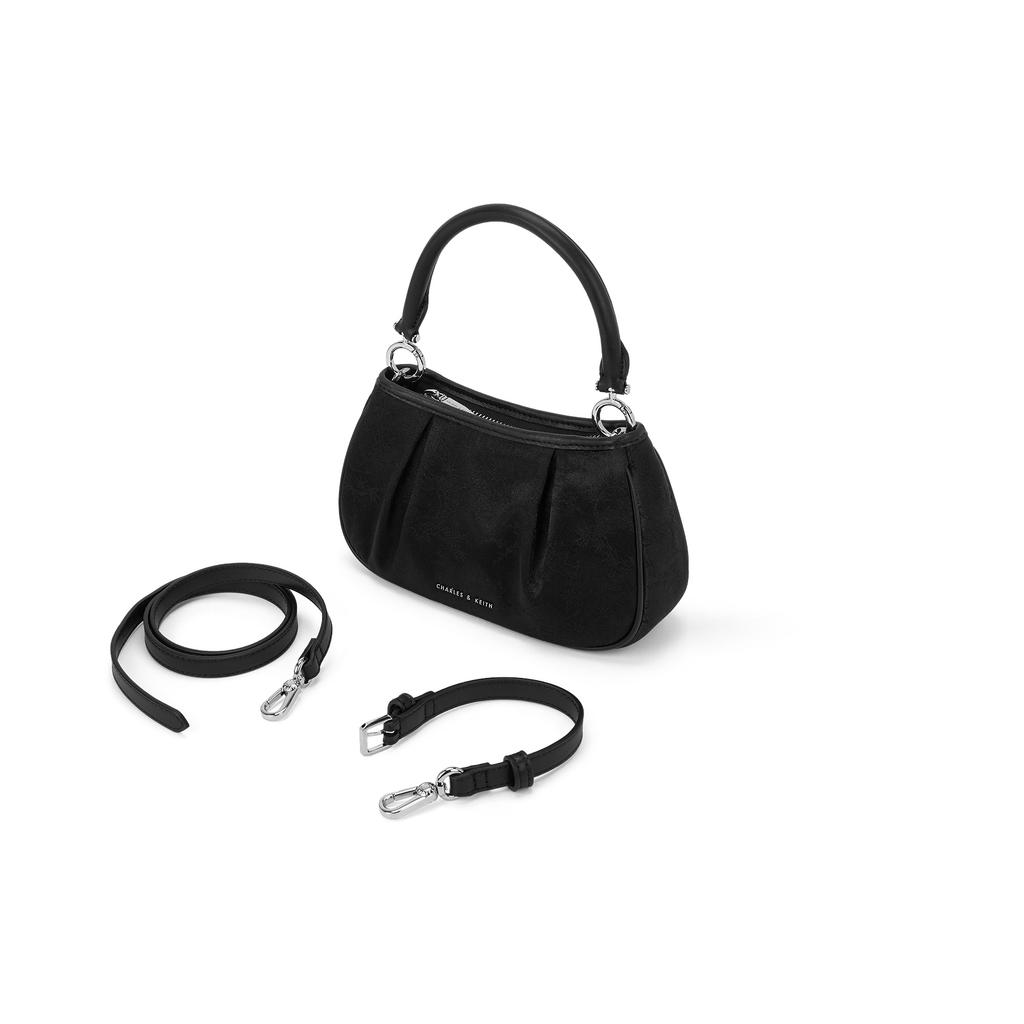 New CHARLES&KEITH Satin Fabric Zip Closure Handbag, Shoulder Bag, Crossbody Bag Trumpets Women's Black/Pink CK2-20160162-A