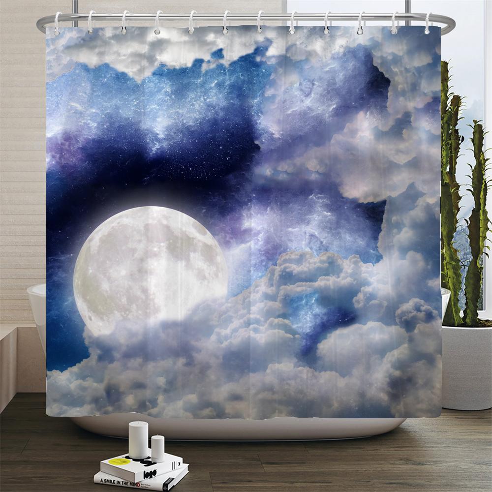 Earth Universe Starry Sky Shower Curtain Bathroom Decoration Waterproof Polyester Cloth Landscape Night Shower Curtains Set Mat