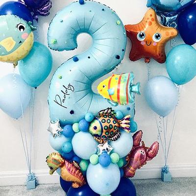44 Stück Meerestier Ozean Tier Ballons Set 1 2 3 4 5 6 7 8 9 Geburtstagsfeier Dekorationen Kinder Babyparty Junge Unter dem Meer Party
