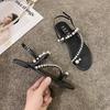Women's 2024 Summer Rhinestone Pearl Flat Sandals - Korean Style Temperament Casual Shoes