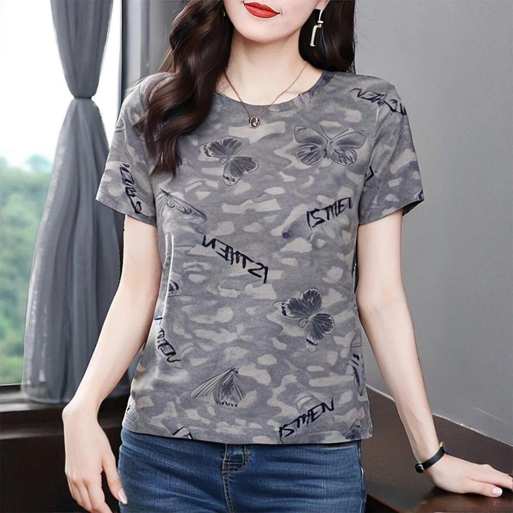 Clearance Find Women's Pink Floral Short-Sleeve T-shirt - Summer Loose Fit for Middle-Aged & Elderly