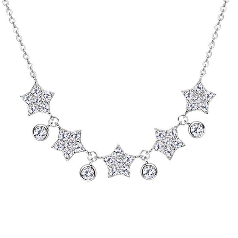 

Gica Gema S925 Sterling Silver Pendant Niche Simple All Moissanite Necklace Female Christmas Full Star Clavicle Chain Necklace белый