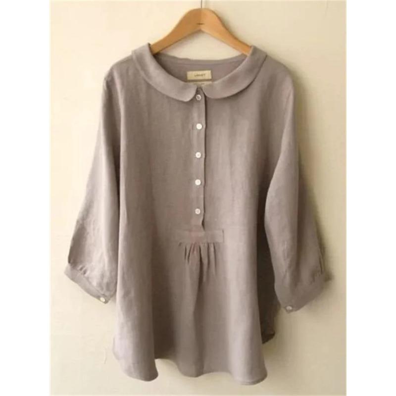 Korean Doll Neck Single Breasted Half Open Shirt Women Sweet Style Solid Color Sleeve Blouse