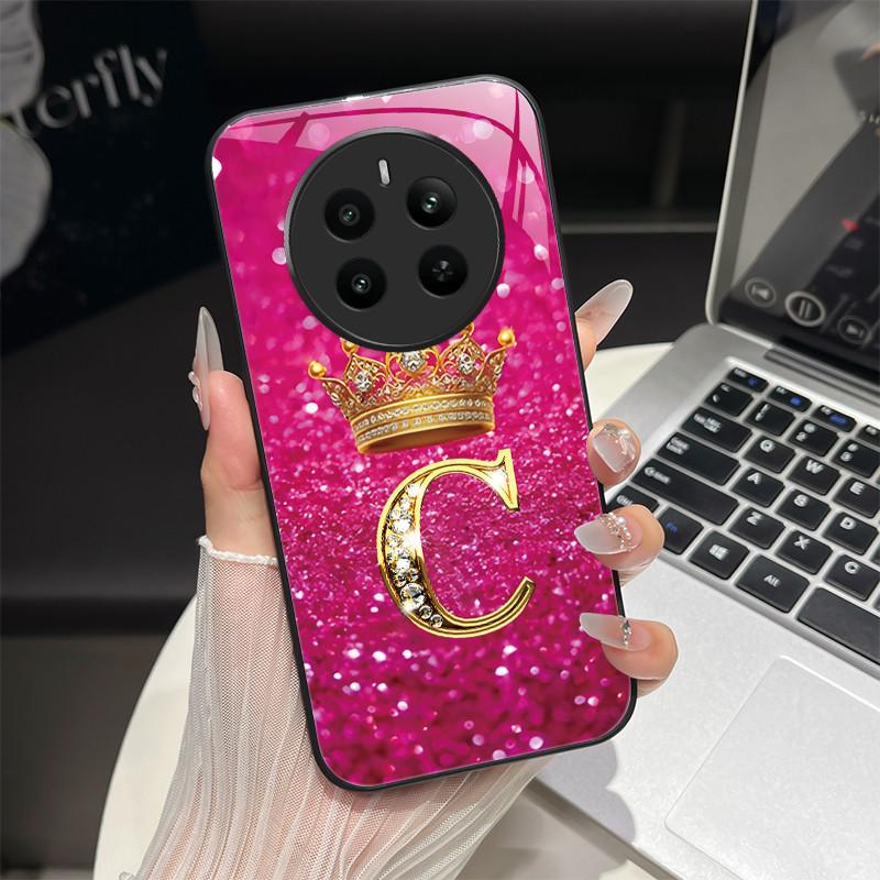 For Realme 12 4G Case Fashion Letters Hard Tempered Glass Back Covers For Oppo Realme12 Realme 12 RMX3871 Shockproof Phone Shell