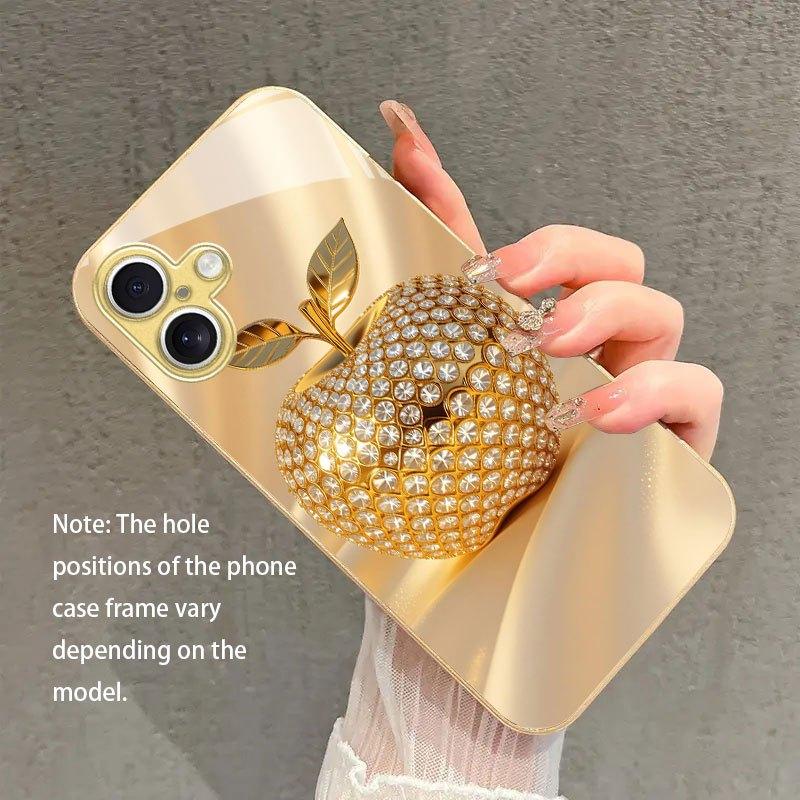 Goldfarbene Glas-Handyhülle mit Diamantmuster, geeignet für iPhone 17 16 15 14 13 12 11Pro Max Plus, stoßfeste Rückabdeckung