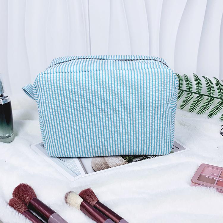 Striped Seersucker Cosmetic Bag - Indian Style Travel Toiletry Pouch