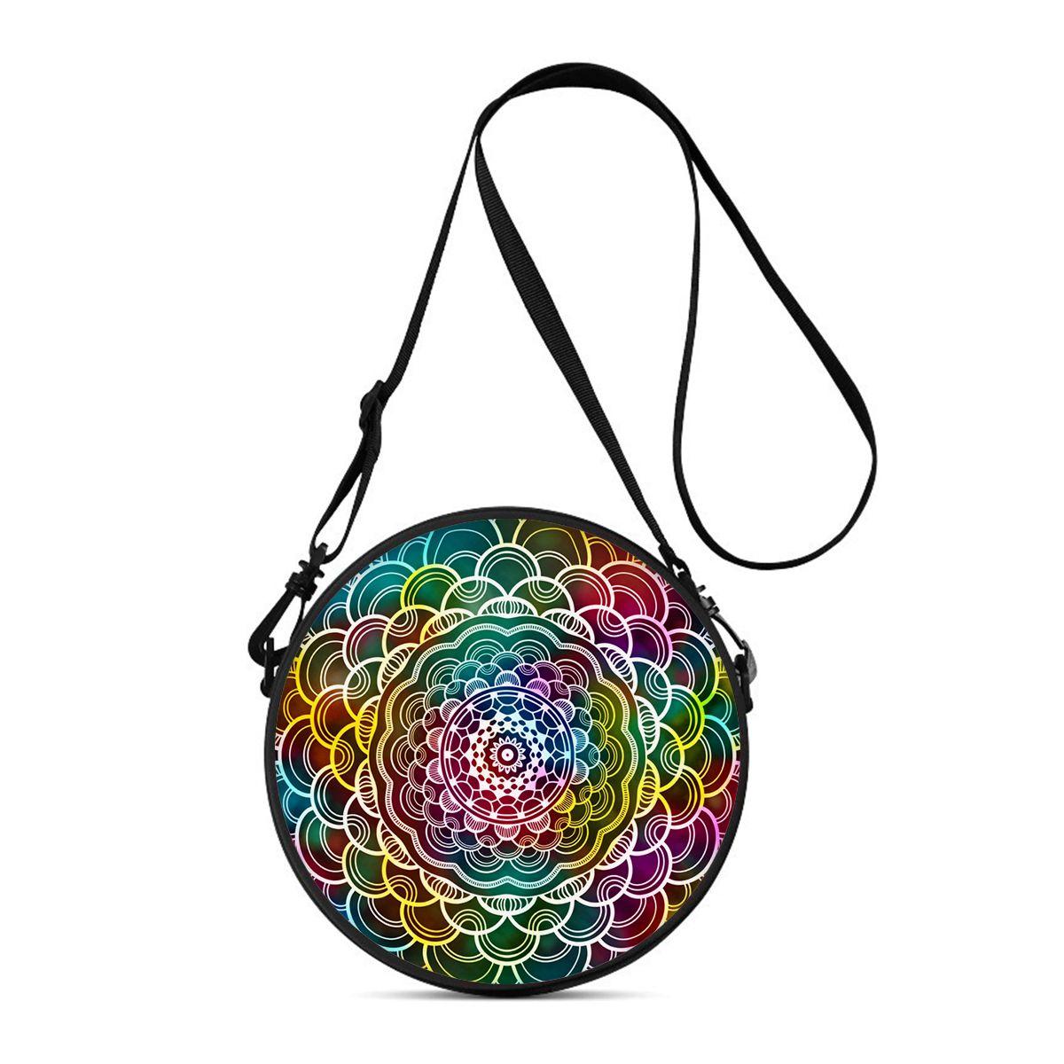 Fancy Style Studio Bohemian Ronde Schoudertas Casual Messenger Bag voor Vrouw Beste Cadeaus 2D Platte Cartoon Crossbody Tas black