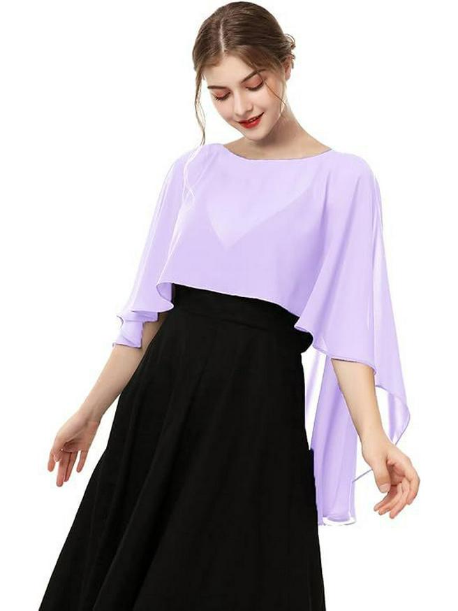 

Женская шифоновая шаль: Вечернее болеро, Свадебный кардиган или Аксессуар для защиты от солнца One Size светло-фиолетовый