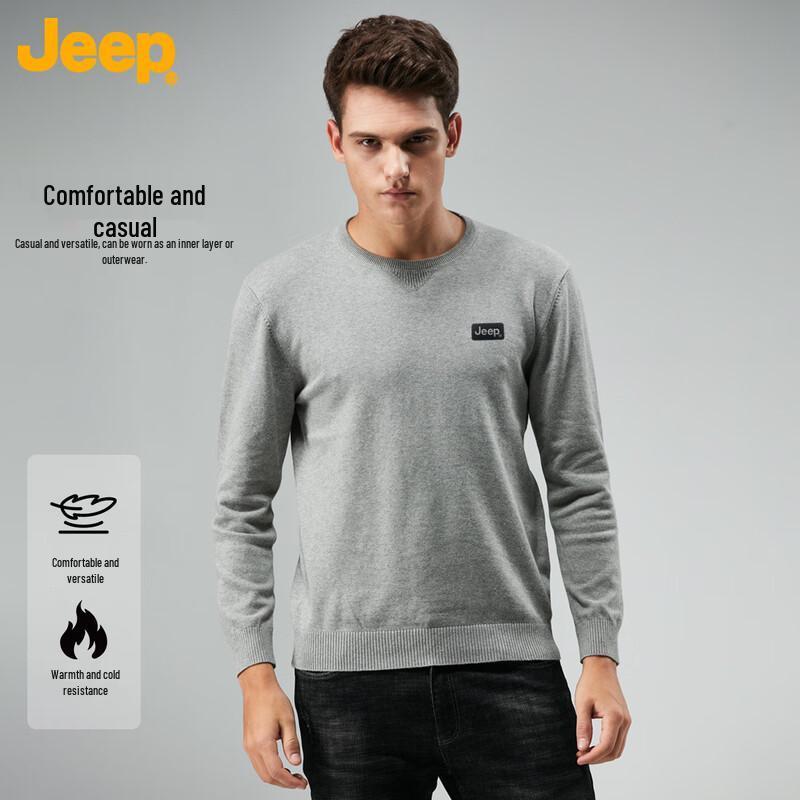 JEEP Men's Fleece Lined Round Neck Sweater