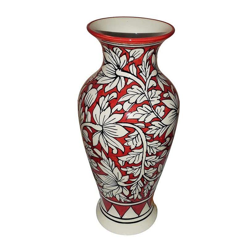 Hand Painted Flower Vase, Red