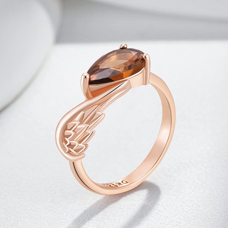Anillo de Ala Brillante Marrón Zircón Natural para Mujer Color Oro Rosa Accesorios de Novia Joyería Diaria de Alta Calidad