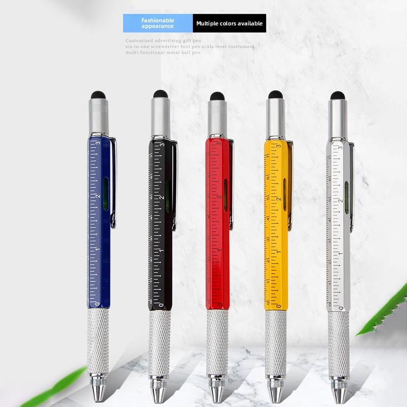 6 In 1 Ballpoint Pen Screwdriver Caliper Level Ruler Capacitive Touch Office Supplies School Stationery Writing Tool