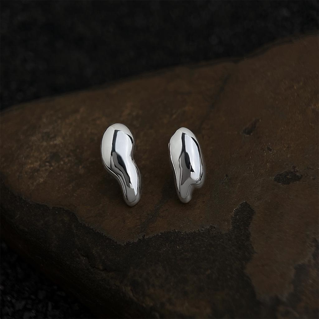 Original Thick Plated Real Gold Liquid Stud Earrings - Geometric Irregular High-End Fashion AB Style