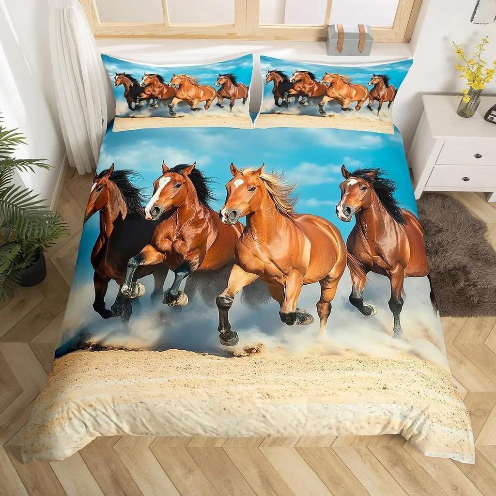 Galloping Horse Bedding Set Horse Duvet Cover Twin Full Queen King Farmhouse Animals Comforter Cover for Kids Girls Teens Room