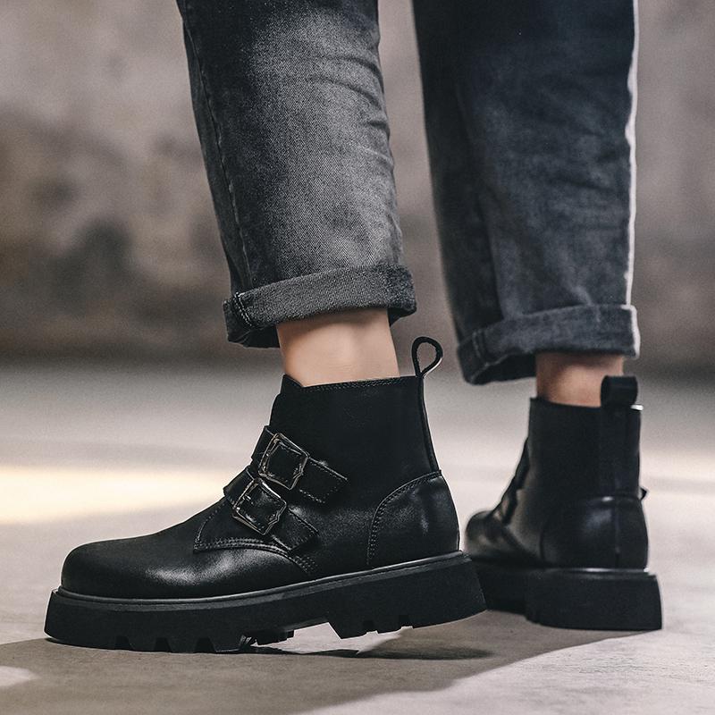 Mode Herren Freizeit Party Abschlussballkleid Original Lederstiefel Designer Plateauschuhe Cowboy Stiefelette Cool Frühling Herbst Kurze Bota