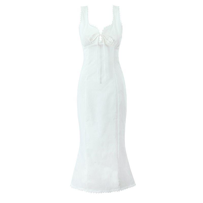 

Early Summer Campanula Vietnam Design French Pure Lace V Neck Silm Holiday Fishtail Dress Suspender Dress White L