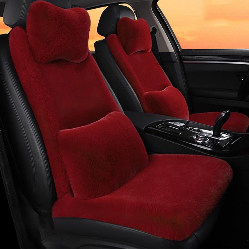 New Winter Car Plush Seat Cushion Heart Shaped Head Pillow Neck Pillow Waist Support Cushion Thickened Warm Universal Seat Cover