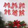 6Pcs Red Christmas Bows Linen Printed Bow Tie For Christmas Tree Decorations 5.5 Inch Glittering Wreaths Bows