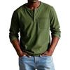 Maglietta da uomo Girocollo Bottoni Colletto Manica Lunga T-shirt con Taschino Frontale Tinta Unita Vestibilità Slim Top Casual